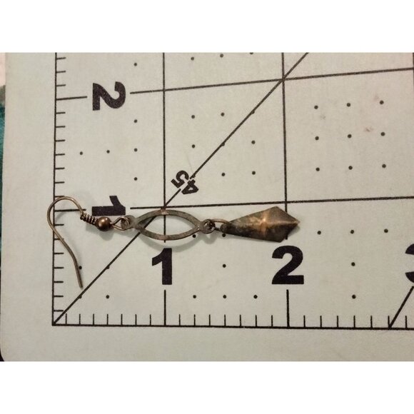 Green Gold Geometric Drop Dangle Earrings Hook Closure Unique Vintage - Picture 2 of 4